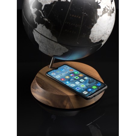 Mappamondo da scrivania con ricarica wireless base legno e acciaio mappa contemporanea
