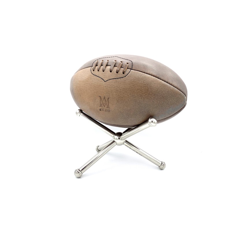 Pallone da rugby cuoio vintage con supporto cromato