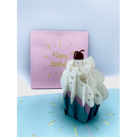 Biglietto d'auguri Origami 3D con torta e ciliegina