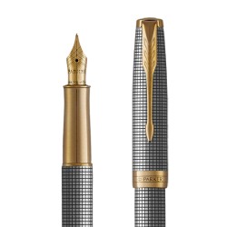 Penna stilografica argento, motivo ciselé e pennino oro 18K, Parker