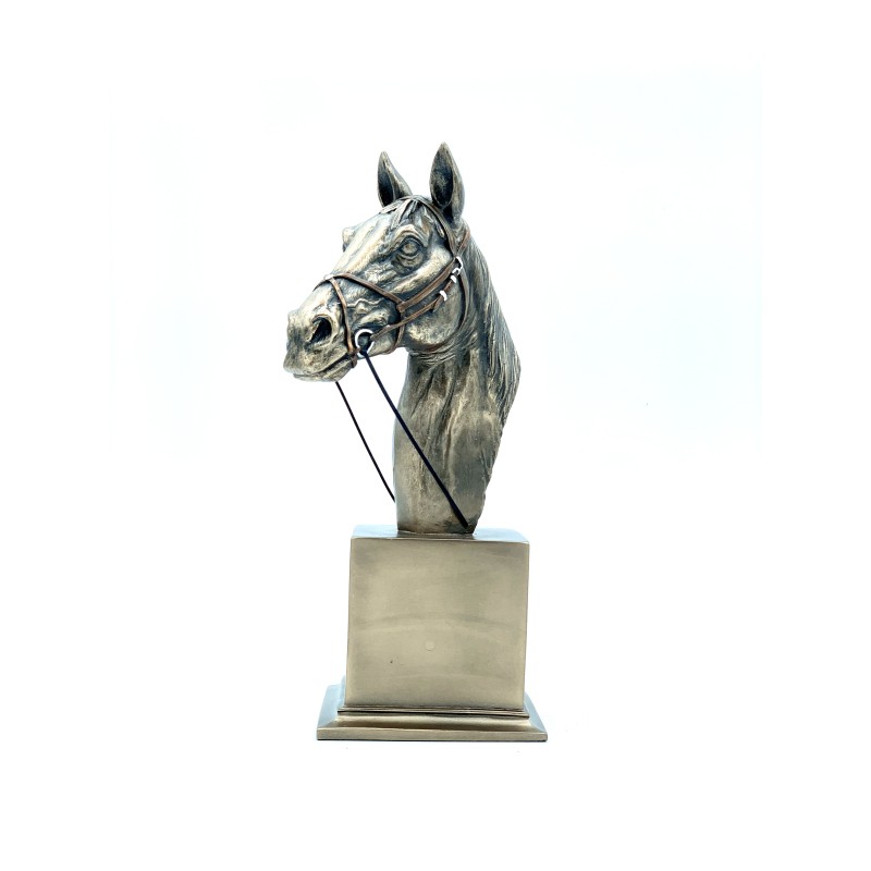 statua testa di cavallo in resina bronzata