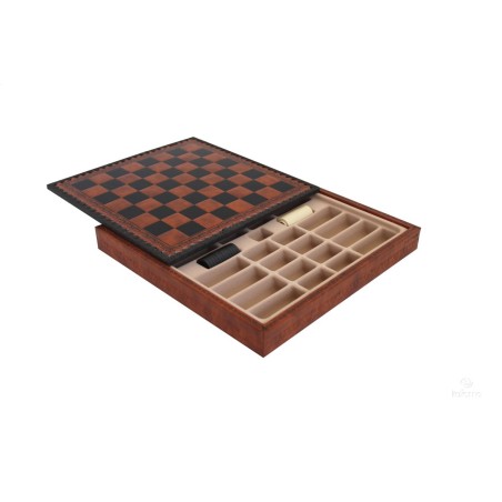 Scacchiera similcuoio con contenitore backgammon dama scacchi metallo medioevale