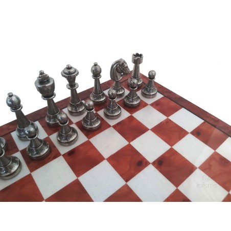 Set scacchiera in radica di olmo con scacchi Staunton