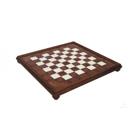 Set scacchiera in radica di olmo con cornice e scacchi in metallo e legno Classico