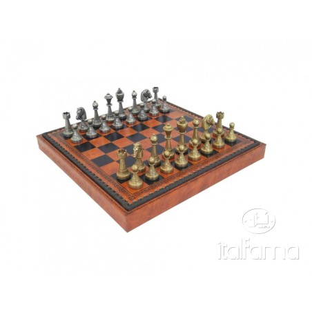Set scacchiera in similpelle con contenitore e scacchi Staunton