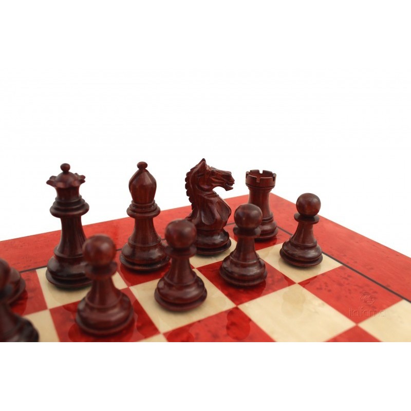 Set scacchiera in radica di Erable rossa e scacchi in legno Staunton
