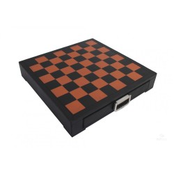 Set scacchiera in pelle con cassetto e scacchi in legno Staunton Elegance