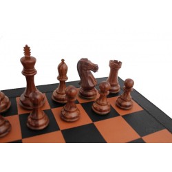 Set scacchiera in pelle con cassetto e scacchi in legno Staunton Elegance