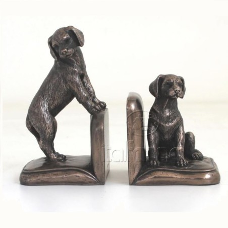 Reggilibri coppia in resina bronzata con scultura cani